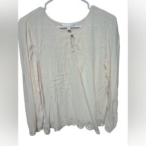 Lauren Conrad Eyelet Hem Blouse Women’s Large Long Sleeve Boho Topp